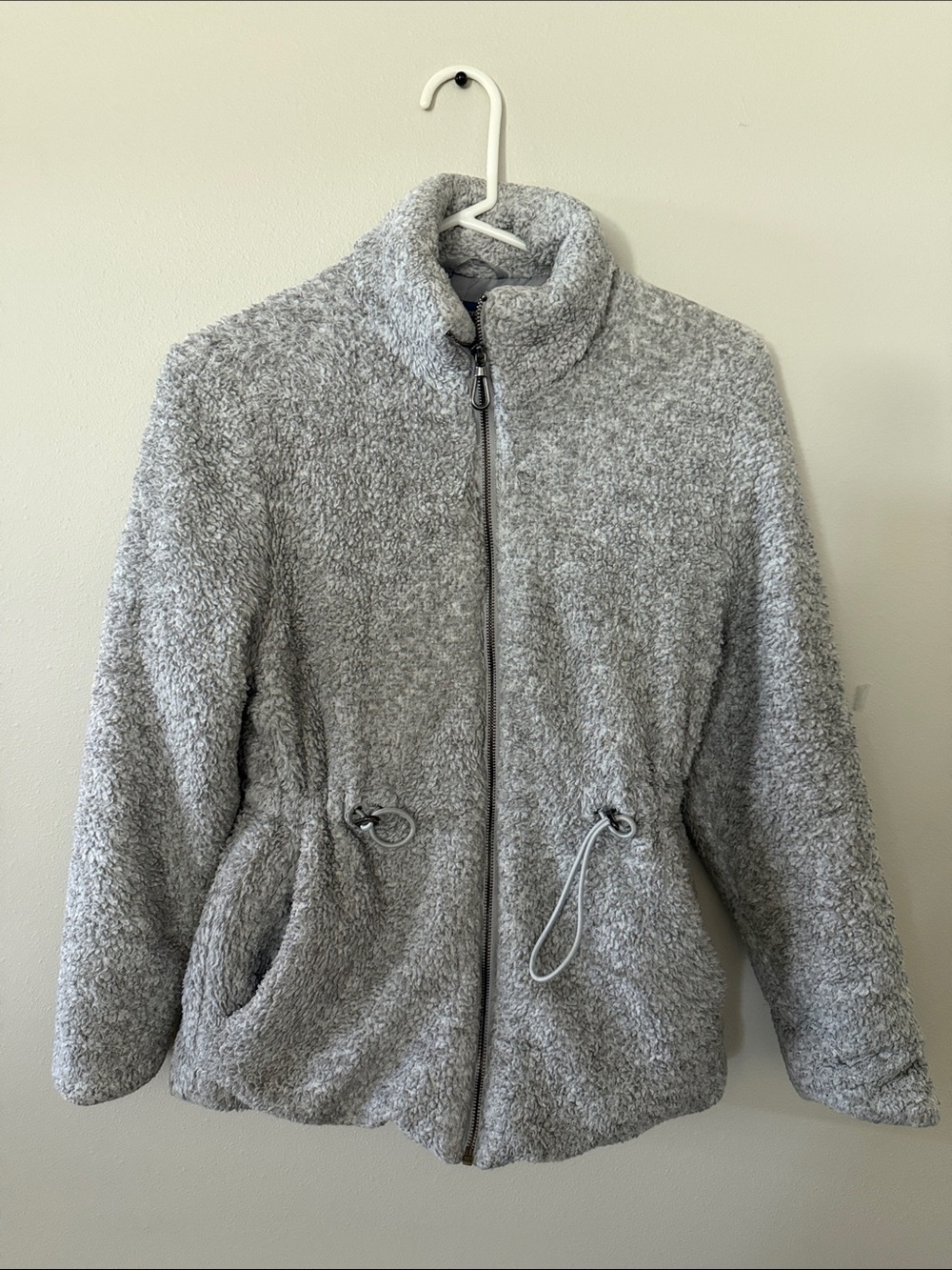 Democracy Light Gray Teddy Zip Front Jacket with Drawcord Waist